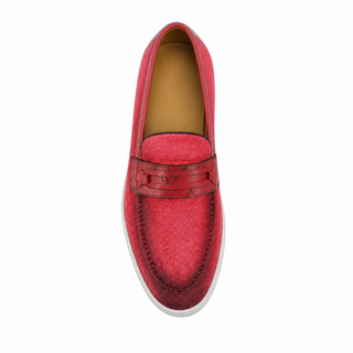 Carrucci KS529-07 Linen Penny Loafer - Red - AmbrogioShoes