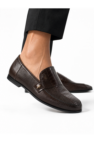Cesare Paciotti Struzzo Zamp Fondente Brown Loafers CPM2327 on model editorial