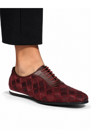 Cesare Paciotti Luxury Italian Men's Designer Shoes Valvet Bordo Soft Melanzana Leather / Fabric Oxfords (CPM2510)