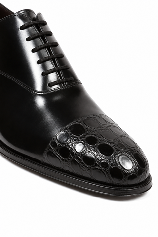 Cesare Paciotti Vit Corsaro Black Oxfords CPM5009 crocodile leather detail