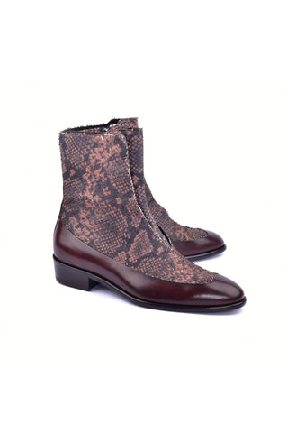 Corrente 3273 Leather & Python Boot - Brown-AmbrogioShoes
