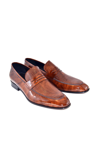Corrente 3711HS Patent & Textured Penny Loafer - Brown-AmbrogioShoes