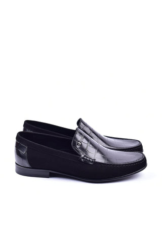 Corrente 3898C Leather & Suede Loafer - Black-AmbrogioShoes