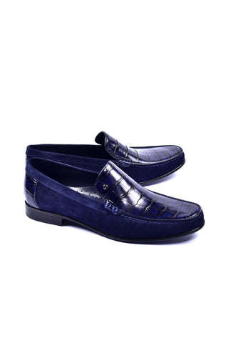 Corrente 3898C Leather & Suede Loafer - Navy-AmbrogioShoes