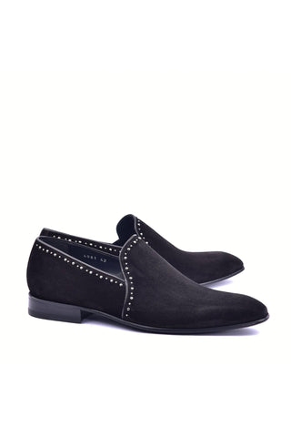 Corrente 4981S Suede Studded Loafer - Black-AmbrogioShoes