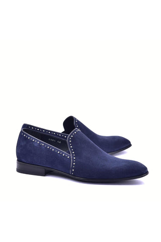 Corrente 4981S Suede Studded Loafer - Navy-AmbrogioShoes