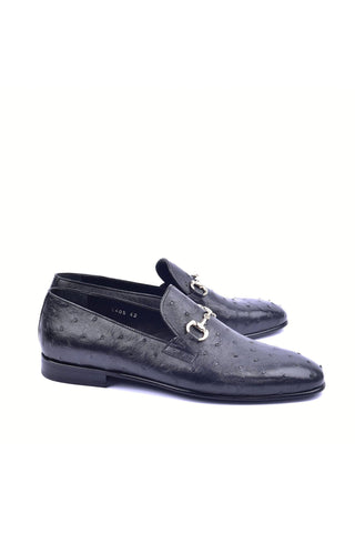 Corrente 5405 Ostrich Horse-Bit Loafer - Black-AmbrogioShoes
