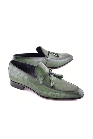 Corrente 5509 Leather Tassel Loafer - Green-AmbrogioShoes