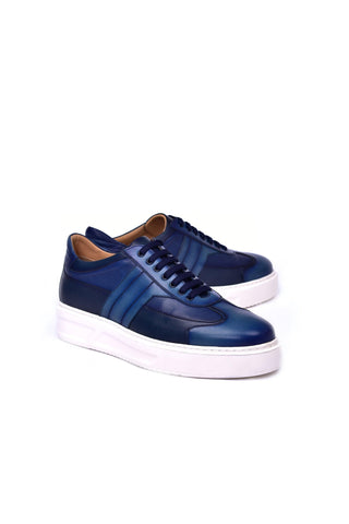 Corrente 5769 Leather Sneaker - Navy-AmbrogioShoes