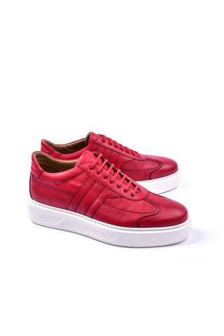 Corrente 5769 Leather Sneaker - Red-AmbrogioShoes