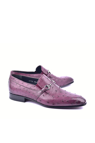 Corrente 5776 Ostrich Horse-Bit Loafers - Burgundy-AmbrogioShoes