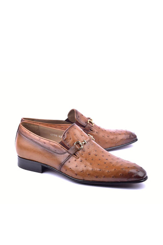 Corrente 5776 Ostrich & Leather Horse-Bit Loafer - Tan-AmbrogioShoes