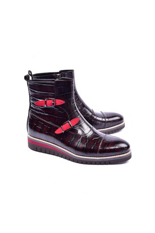 Corrente 5784C Embossed Leather Double Monk-Strap Boot - Brown-AmbrogioShoes