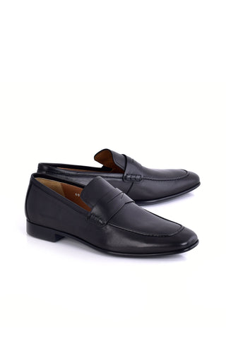 Corrente 6074 Leather Penny Loafer - Black-AmbrogioShoes
