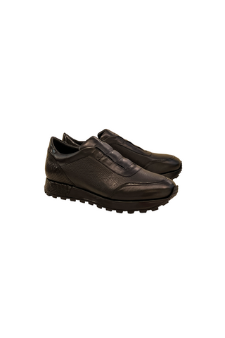 Corrente 6236 Leather Sneaker - Black-AmbrogioShoes