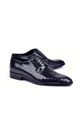 Corrente 6291C Embossed Leather Derby - Navy-AmbrogioShoes