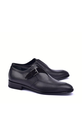 Corrente 6471 Leather Single Monk-Strap - Black-AmbrogioShoes