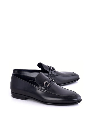 Corrente 6627 Leather Horse-Bit Loafer - Black-AmbrogioShoes