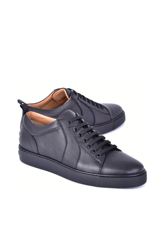 Corrente 7233 Leather Sneaker - Black-AmbrogioShoes