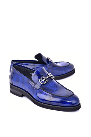 Corrente 7249 Patent Horse-Bit Loafer - Marble Blue-AmbrogioShoes
