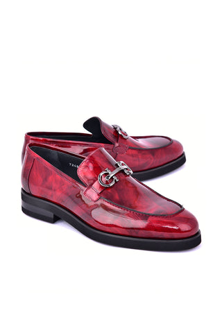 Corrente 7249 Patent Horse-Bit Loafer - Marble Red-AmbrogioShoes