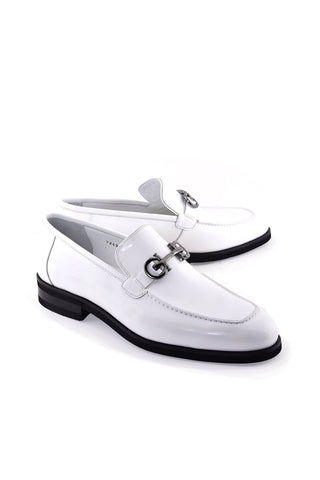 Corrente 7249 Patent Horse-Bit Loafer - White-AmbrogioShoes