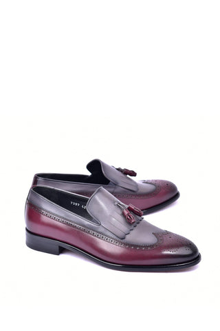 Corrente 7397 Leather Kiltie Loafer - Burgundy & Gray-AmbrogioShoes