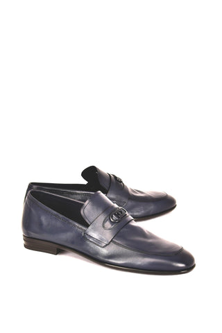 Corrente 7706 Leather Horse-Bit Loafer - Navy-AmbrogioShoes