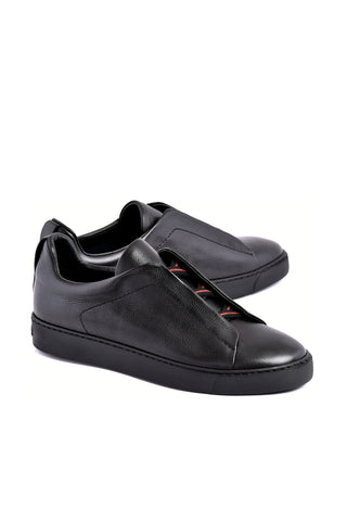 Corrente 7736 Leather Sneaker - Black-AmbrogioShoes