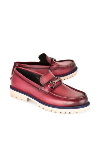 Corrente 7887 Leather Horse-Bit Loafer - Burgundy-AmbrogioShoes