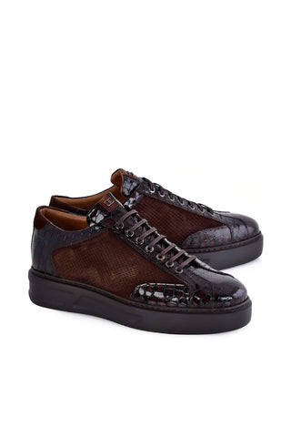 Corrente 8492 Suede & Embossed Leather Sneaker - Brown-AmbrogioShoes