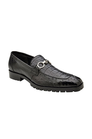 Belvedere Corso Crocodile & Ostrich Horse-Bit Loafer