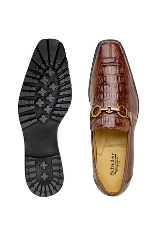 Belvedere Corso Crocodile & Ostrich Horse-Bit Loafer