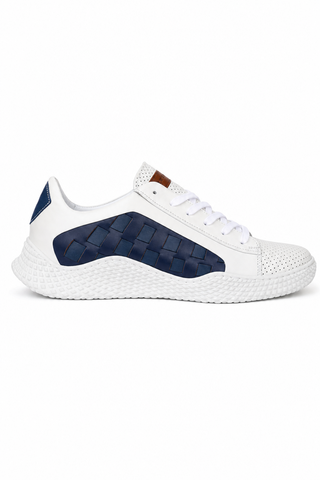 Dellamoda luxury image 01 · WHITE/NAVY/ELECTRIC BLUE · Mezlan 20605 Leather Casual Sneakers (MZ3633) · WHITE/NAVY/ELECTRIC BLUE
