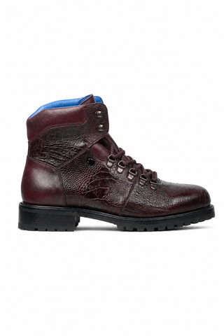 Dellamoda luxury image 01 · DARK BURGUNDY · Belvedere Como Ostrich & Leather Boot · DARK BURGUNDY