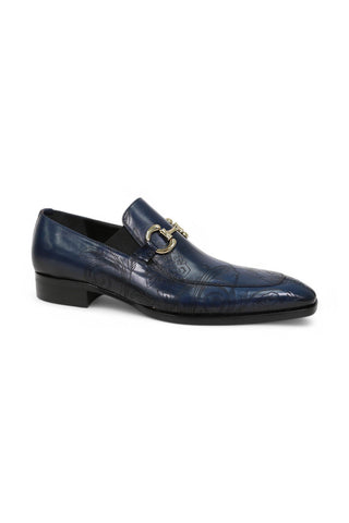Jo Ghost 4957 Navy Flower Print Leather Horsebit Loafers (JG5367)-AmbrogioShoes