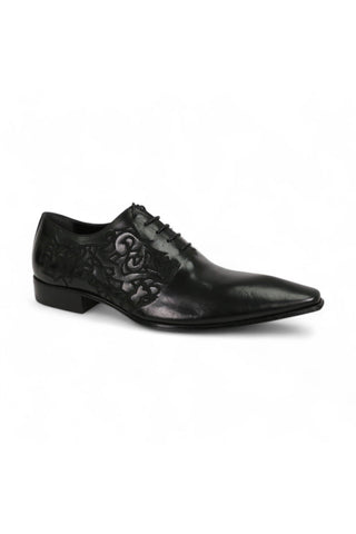 Jo Ghost Men's Designer Shoes Parma Doc Col Nero Embroidered Leather Oxfords (JG2201)-AmbrogioShoes