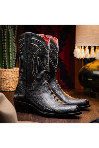 Marco Di Milano Denver Black Exotic Ostrich Skin Cowboy Boot (MDM1215)-AmbrogioShoes