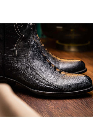 Marco Di Milano Denver Black Exotic Ostrich Skin Cowboy Boot (MDM1215)-AmbrogioShoes