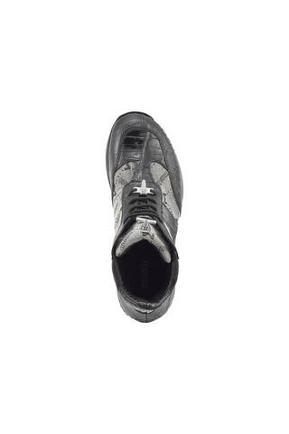 Mauri 8430 Signature Black & Gray Exotic Ostrich Leg / Crocodile / Mauri Fabric Casual Sneakers (MA5393)-AmbrogioShoes