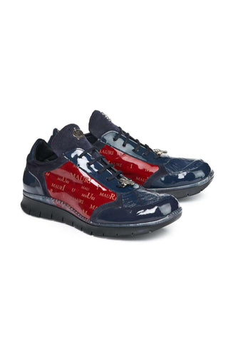 Mauri 8571 Legend Red and Wonder Blue Baby Crocodile / Suede / Patent Sneakers (MA5025)-AmbrogioShoes