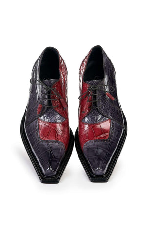 Mauri Designer Shoes Exotic Skin Men's Pino Bordeaux & Medium Grey Alligator Body Oxfords 44268(MA4822)-AmbrogioShoes