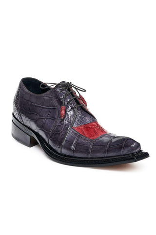Mauri Designer Shoes Exotic Skin Men's Pino Bordeaux & Medium Grey Alligator Body Oxfords 44268(MA4822)-AmbrogioShoes