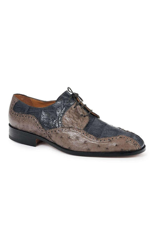 Mauri Designer Shoes Exotic Skin Men's Pruno Grey & Pepper Baby Croc & Ostrich Oxfords 4866(MA4807)-AmbrogioShoes