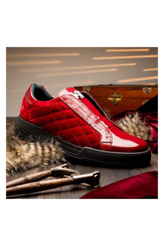 Mauri Regata 8478/10 Exotic Crocodile / Quilted Velvet / Patent Slip-On Sneakers (MA5648)-AmbrogioShoes