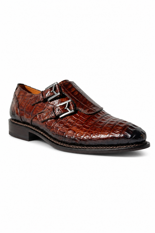 Mezlan 4990-F Sport Brown Exotic Crocodile-Skin Double Monk-Straps Loafers (MZ3671)-AmbrogioShoes