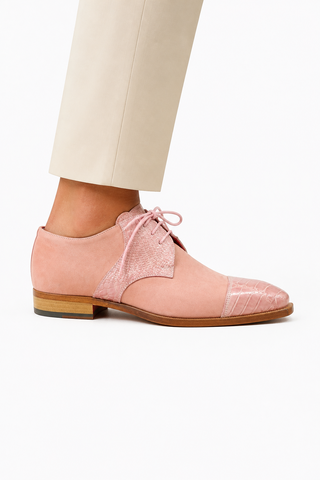 Fennix London Alligator & Suede Derby (288) Rosa onfoot view