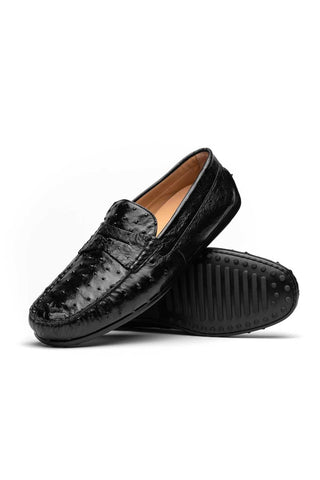 Zelli Italia Monza Black Ostrich Skin Driver (ZEL1047)-AmbrogioShoes