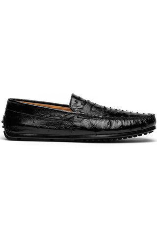 Zelli Italia Monza Black Ostrich Skin Driver (ZEL1047)-AmbrogioShoes