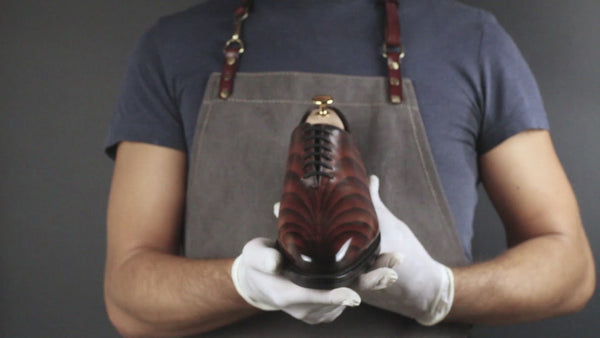 Ambrogio Men's Handmade Custom Made Shoes Cognac Dune Patina Leather Wholecut Oxfords (AMB1643)